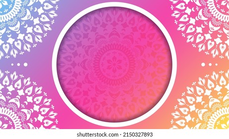 Floral mandala symmetrical ornament background and place for text  Colorful gradient vector illustration  Backdrop for poster  banner card 