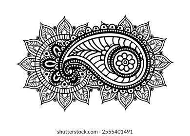 Floral Mandala with Symmetrical Patterns, Detailed Black and White Mandala Illustration, Ornamental Mandala with Floral Accents