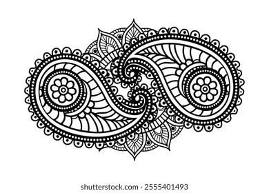 Floral Mandala with Symmetrical Patterns, Detailed Black and White Mandala Illustration, Ornamental Mandala with Floral Accents