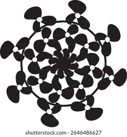 Floral mandala vector design element in black and white style
