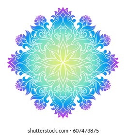 Floral mandala. Vector hand drawn circle ethnic ornamental illustration. Oriental native decorative pattern.