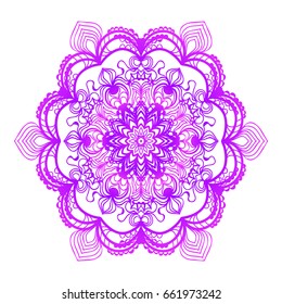 Floral Mandala. Vector illustration. Ethnic Circle Ornament. Purple color. for coloring book, greeting card, invitation, tattoo. Anti-stress therapy pattern.