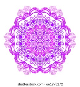 Floral Mandala. Vector illustration. Ethnic Circle Ornament. Purple color. for coloring book, greeting card, invitation, tattoo. Anti-stress therapy pattern.