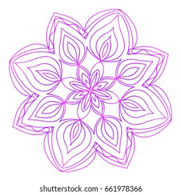Floral Mandala. Vector illustration. Ethnic Circle Ornament. Purple color. for coloring book, greeting card, invitation, tattoo. Anti-stress therapy pattern.