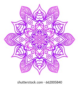 Floral Mandala. Vector illustration. Ethnic Circle Ornament. Purple color. for coloring book, greeting card, invitation, tattoo. Anti-stress therapy pattern.