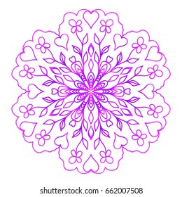 Floral Mandala. Vector illustration. Ethnic Circle Ornament. Purple color. for coloring book, greeting card, invitation, tattoo. Anti-stress therapy pattern.