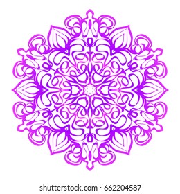 Floral Mandala. Vector illustration. Ethnic Circle Ornament. Purple color. for coloring book, greeting card, invitation, tattoo. Anti-stress therapy pattern.