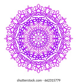 Floral Mandala. Vector illustration. Ethnic Circle Ornament. Purple color. for coloring book, greeting card, invitation, tattoo. Anti-stress therapy pattern.