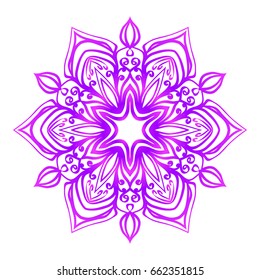 Floral Mandala. Vector illustration. Ethnic Circle Ornament. Purple color. for coloring book, greeting card, invitation, tattoo. Anti-stress therapy pattern.