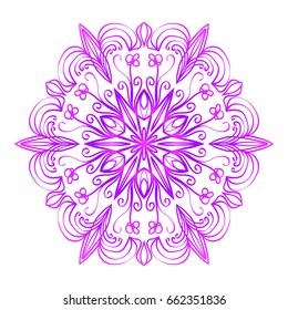 Floral Mandala. Vector illustration. Ethnic Circle Ornament. Purple color. for coloring book, greeting card, invitation, tattoo. Anti-stress therapy pattern.