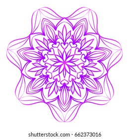 Floral Mandala. Vector illustration. Ethnic Circle Ornament. Purple color. for coloring book, greeting card, invitation, tattoo. Anti-stress therapy pattern.