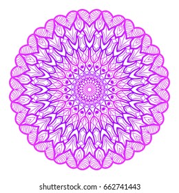 Floral Mandala. Vector illustration. Ethnic Circle Ornament. Purple color. for coloring book, greeting card, invitation, tattoo. Anti-stress therapy pattern.