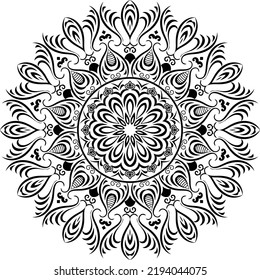 Ilustración vectorial de mandala floral, patrón de ornamento redondo de Mandala, esbozo de doodles de esténcil Buen humor
