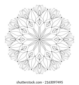 Página de coloreado del vector mandala floral para adultos para arte de diversión y meditación. Silhouettes de flores florecientes, gamuza, caléndula, gerbera o margarita.
