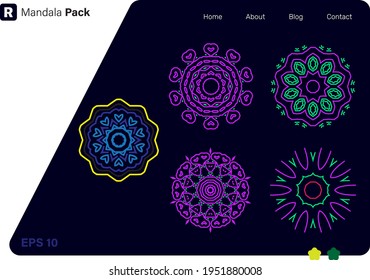 Floral Mandala Vector Pack of 05, Vintage decorative elements. Oriental pattern, vector illustration. Islam, Arabic, Indian, Turkish, Pakistan, Chinese, ottoman motifs. EPS 10