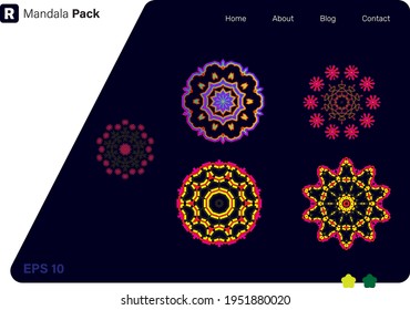 Paquete de vectores de Mandala floral de 05, elementos decorativos de época. Patrón oriental, ilustración vectorial. Motivos islámicos, árabes, indios, turcos, pakistaníes, chinos, otomanos. EPS 10