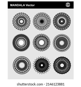 Floral Mandala Vector Pack of 9, Vintage Floral Mandala Ornaments