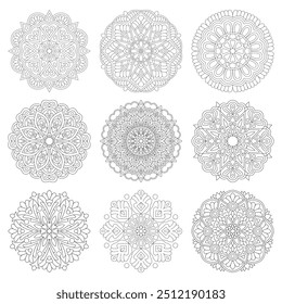 Pacote de vetor de Mandala floral de 9 páginas de livro de coloração