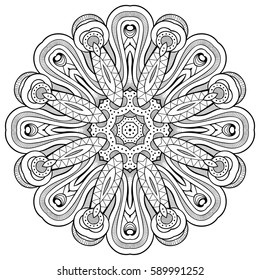 Floral Mandala. Vintage line art ornamental decorative vector illustration. Abstract decorative ethnic circle background
