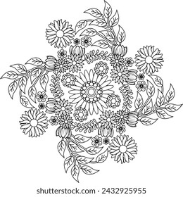 floral mandala zentangle adult coloring page
