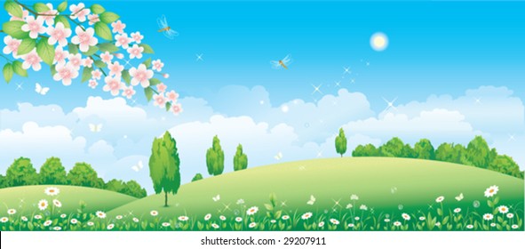 Floral meadow with blooming plants