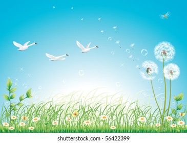 Floral meadow collection with swan