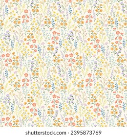 floral meadow in vintage seamless pattern