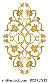 Floral medallion for design. Template for carpet, wallpaper, textile and any surface. Vector gold pattern on a white background.