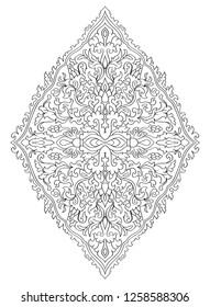 Floral medallion for design. Template for carpet, wallpaper, textile and any surface. Vector pattern of black ornament on a white background.