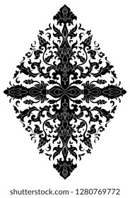 Floral medallion for design. Template for carpet, wallpaper, textile and any surface. Vector black ornament on a white background.