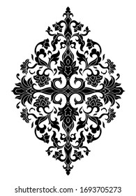 Floral medallion for design. Template for carpet, wallpaper, textile and any surface. Vector black ornament on a white background.