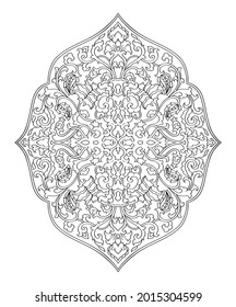 Medallón floral para el diseño. Plantilla para alfombras, papel pintado, textiles y cualquier superficie. Ornamento negro vectorial sobre fondo blanco.