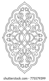 Floral medallion for design. Template for carpet, wallpaper, textile and any surface. Vector pattern of black ornament on a white background.