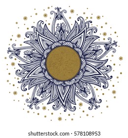 Floral medallion pattern.  Hand drawn vintage frame. Mandala ornament. Can be used for textile, greeting card, coloring book, phone case print. Vector  illustration.
