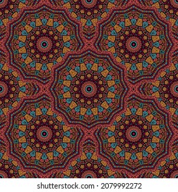 Floral medallion vector seamless pattern. Oriental motifs textile print. Middle east traditional seamless ornament. Colorful medallion embroidery graphic design. Tribal pattern ethnic ornament.