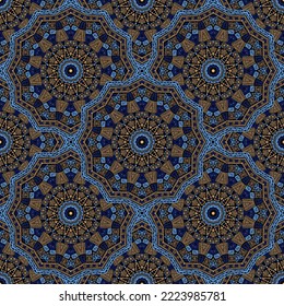 Patrón sin fisuras del vector del medallón floral. Impresión de mosaicos de motivos orientales. Ornamento tradicional de Marrakech sin costura. Diseño gráfico de impresión de mosaico de medallón de época. Patrón de Shawl ornamento étnico.