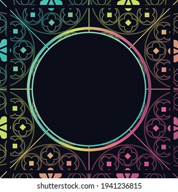 Floral Medieval Pattern Background Template Circle Dark Rainbow