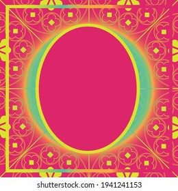 Floral Medieval Pattern Background Template Oval Coral Aqua