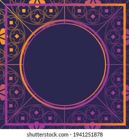 Plantilla de fondo de patrón medieval floral Círculo morado brillante