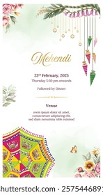 Floral Mehendi ceremony invitation card