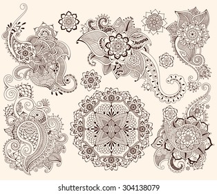 Floral mehndi ornamental elements