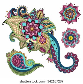 Floral mehndi ornamental elements