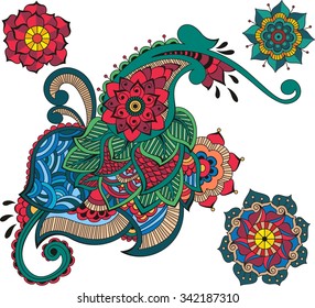 Floral mehndi ornamental elements