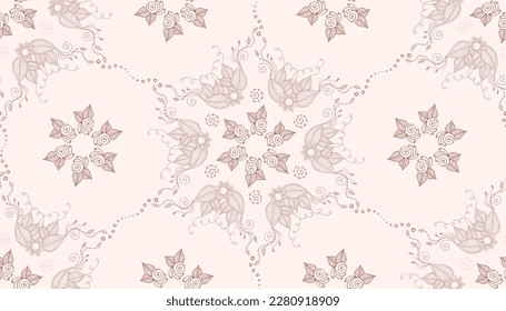 Floral mehndi seamless pattern vector illustration. Hand drawn henna flower style background.