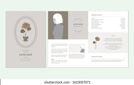 Floral Memorial And Funeral Invitation Card Template Design, Pelargonium Zonale Flower, Brown Tone