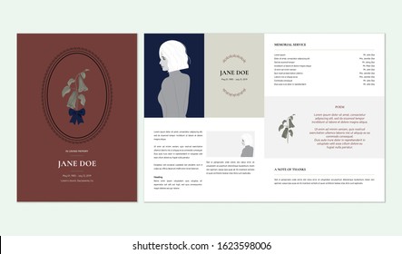 Floral memorial and funeral invitation card template design, Chilean bellflower, dark red tone
