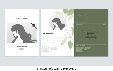 Floral memorial and funeral invitation card template design, Murraya paniculata flowers, green tone