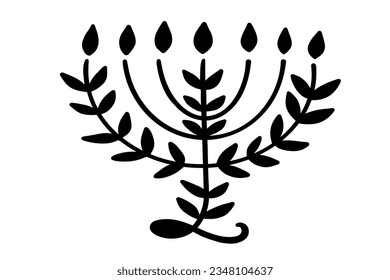 Floral Menorah Hanukkah Shape Illustration Artistic Logo Icon Isolated on White Background
