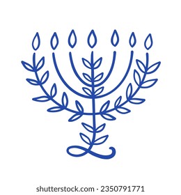 Floral Menorah Hanukkah Shape Illustration Artistic Logo Icon Isolated on White Background