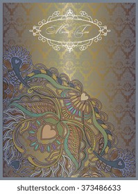 floral menu cover grey  background, indian motif